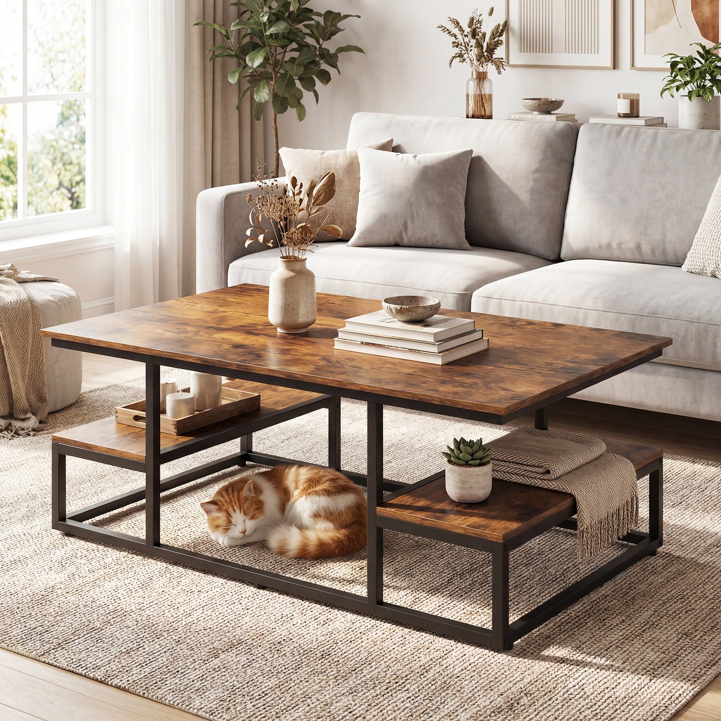 43" Rectangle Coffee Table With Storage, Open Shelves, Brown Coffee Tables at Gallery Canada