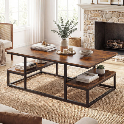 43" Rectangle Coffee Table With Storage, Open Shelves, Brown Coffee Tables at Gallery Canada