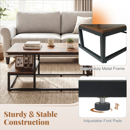 43" Rectangle Coffee Table With Storage, Open Shelves, Brown Coffee Tables at Gallery Canada