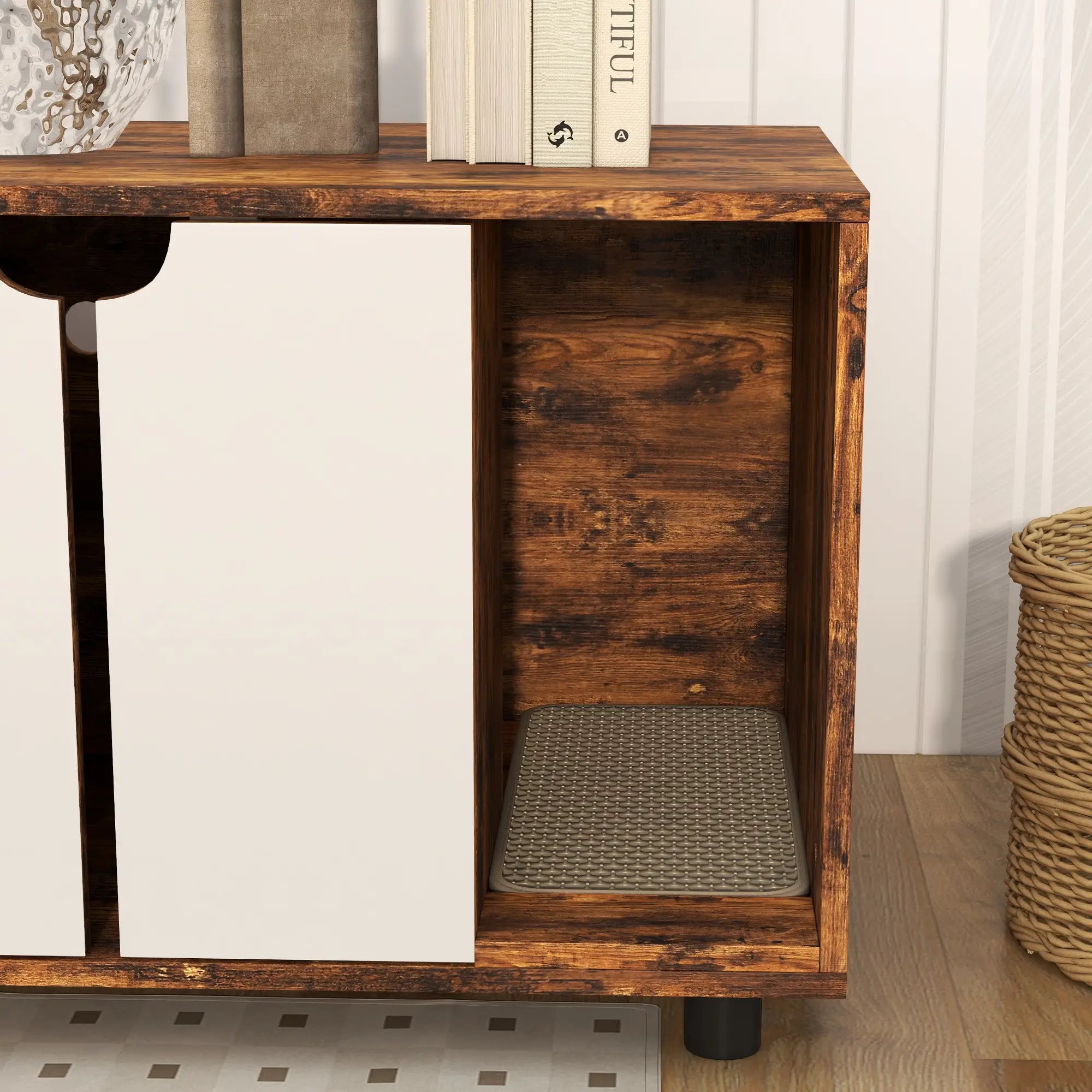 Hidden Cat Litter Box Enclosure, Double Doors, Sand Drain Pad, Rustic Brown Cat Litter Box Enclosures at Gallery Canada
