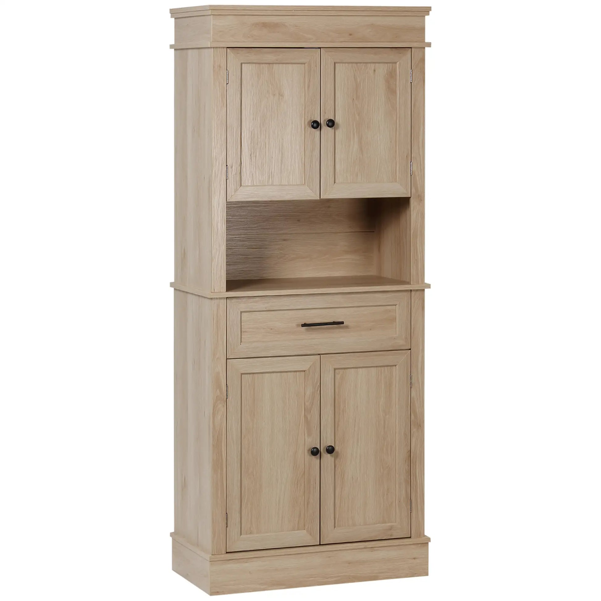 Modern Kitchen Pantry Cabinet, Freestanding with Adjustable Shelves, Oak Kitchen Pantry Cabinets at Gallery Canada