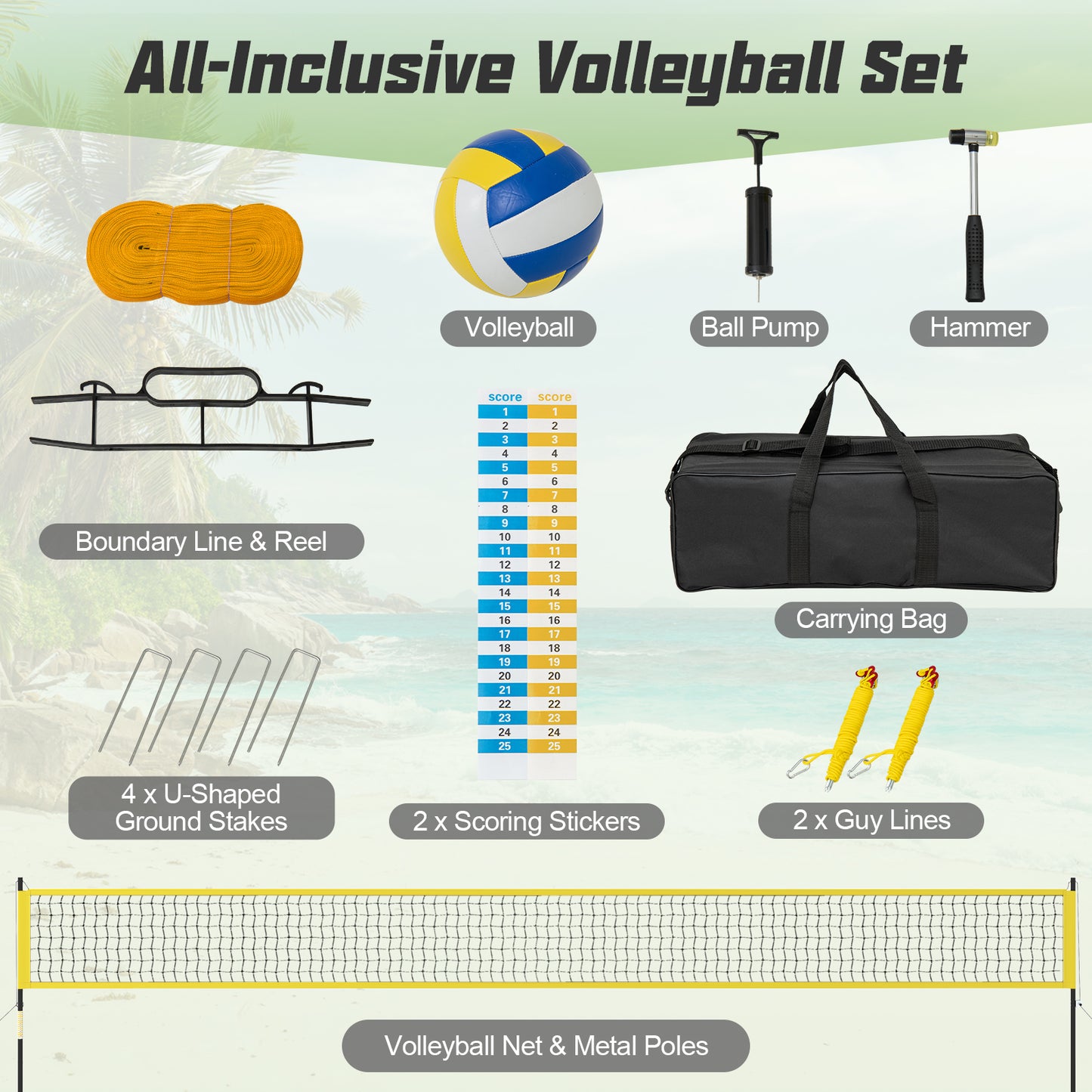 Portable Outdoor Volleyball Net Set Heavy-Duty Volleyball Net System, Yellow Sport Equipments at Gallery Canada