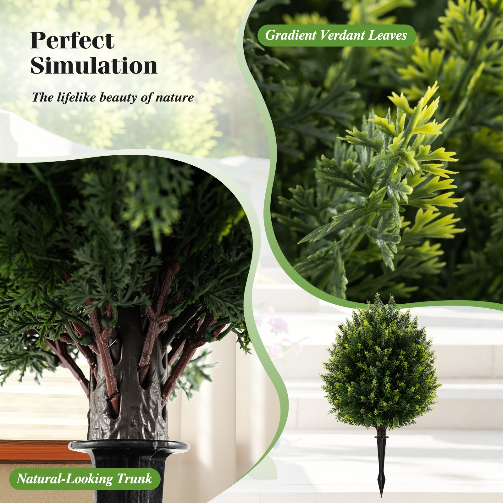 24 Inches Artificial Cypress Topiary Ball Tree Set with Ground Spike, Green Faux Plants at Gallery Canada