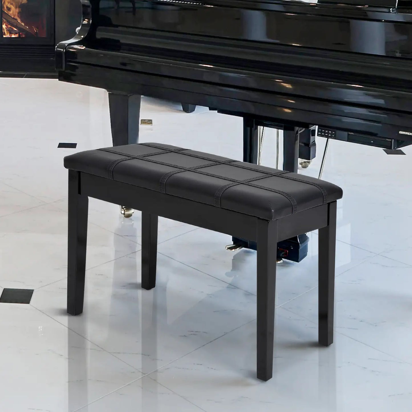 Classic Piano Bench, PU Leather, Rubber Wood Legs, Black Piano Benches at Gallery Canada
