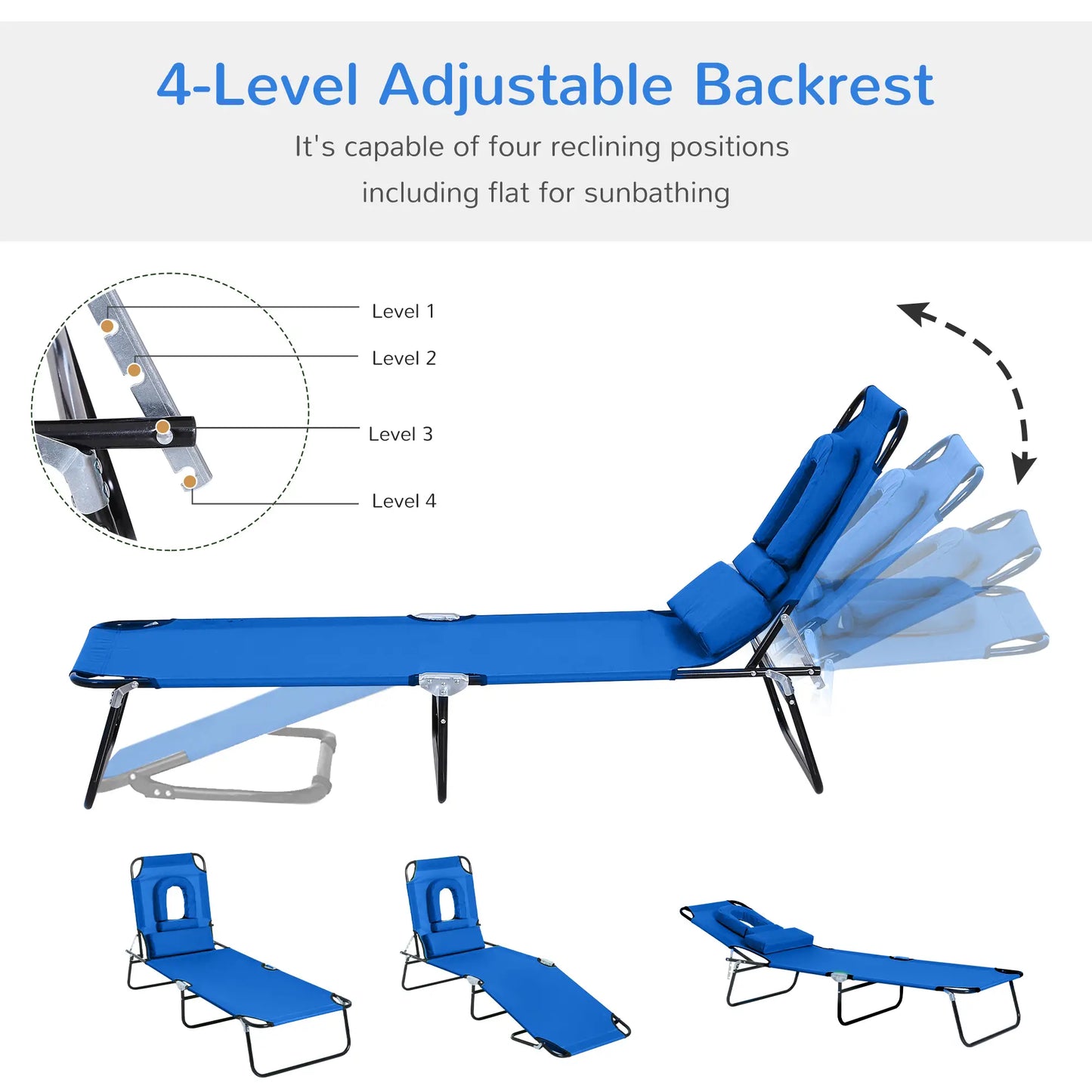 Folding Outdoor Lounge Chair, Portable, 4-Position Adjustable, Blue Lounger Chairs at Gallery Canada
