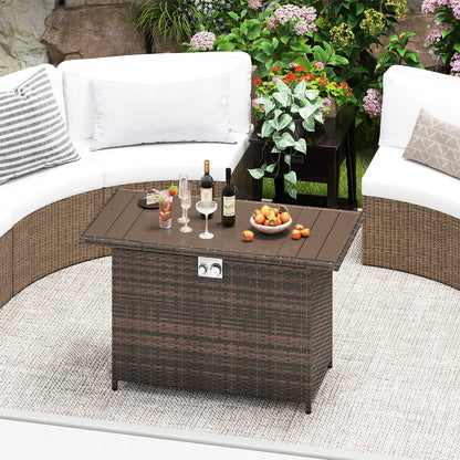 44.5 Inch Propane Fire Pit Table Rattan Gas 2-in-1 with Stainless Steel Burner, Brown Fire Pits at Gallery Canada