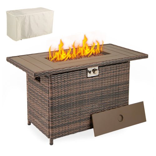 44.5 Inch Propane Fire Pit Table, Rattan Gas, Stainless Steel Burner, Brown