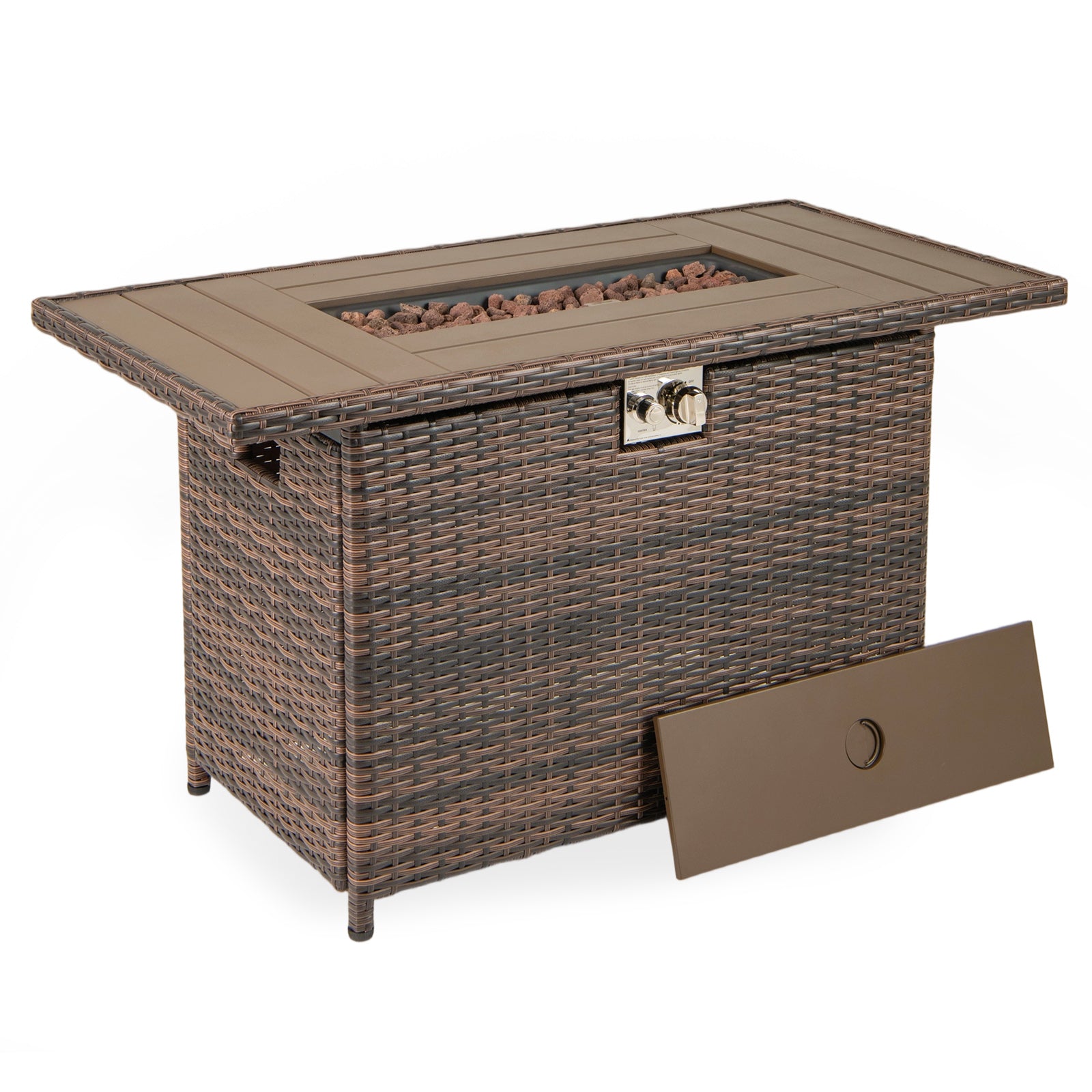 44.5 Inch Propane Fire Pit Table Rattan Gas 2-in-1 with Stainless Steel Burner, Brown Fire Pits at Gallery Canada