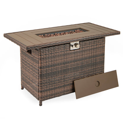 44.5 Inch Propane Fire Pit Table Rattan Gas 2-in-1 with Stainless Steel Burner, Brown Fire Pits at Gallery Canada