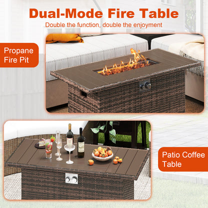 44.5 Inch Propane Fire Pit Table Rattan Gas 2-in-1 with Stainless Steel Burner, Brown Fire Pits at Gallery Canada