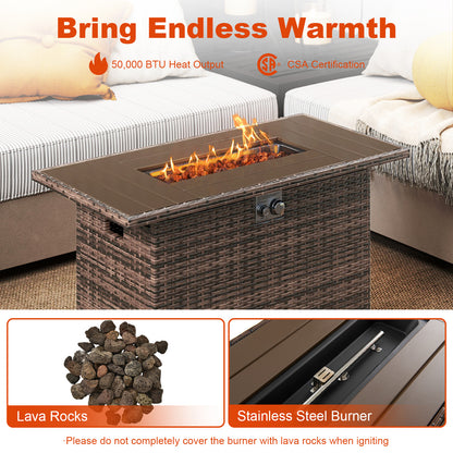 44.5 Inch Propane Fire Pit Table Rattan Gas 2-in-1 with Stainless Steel Burner, Brown Fire Pits at Gallery Canada
