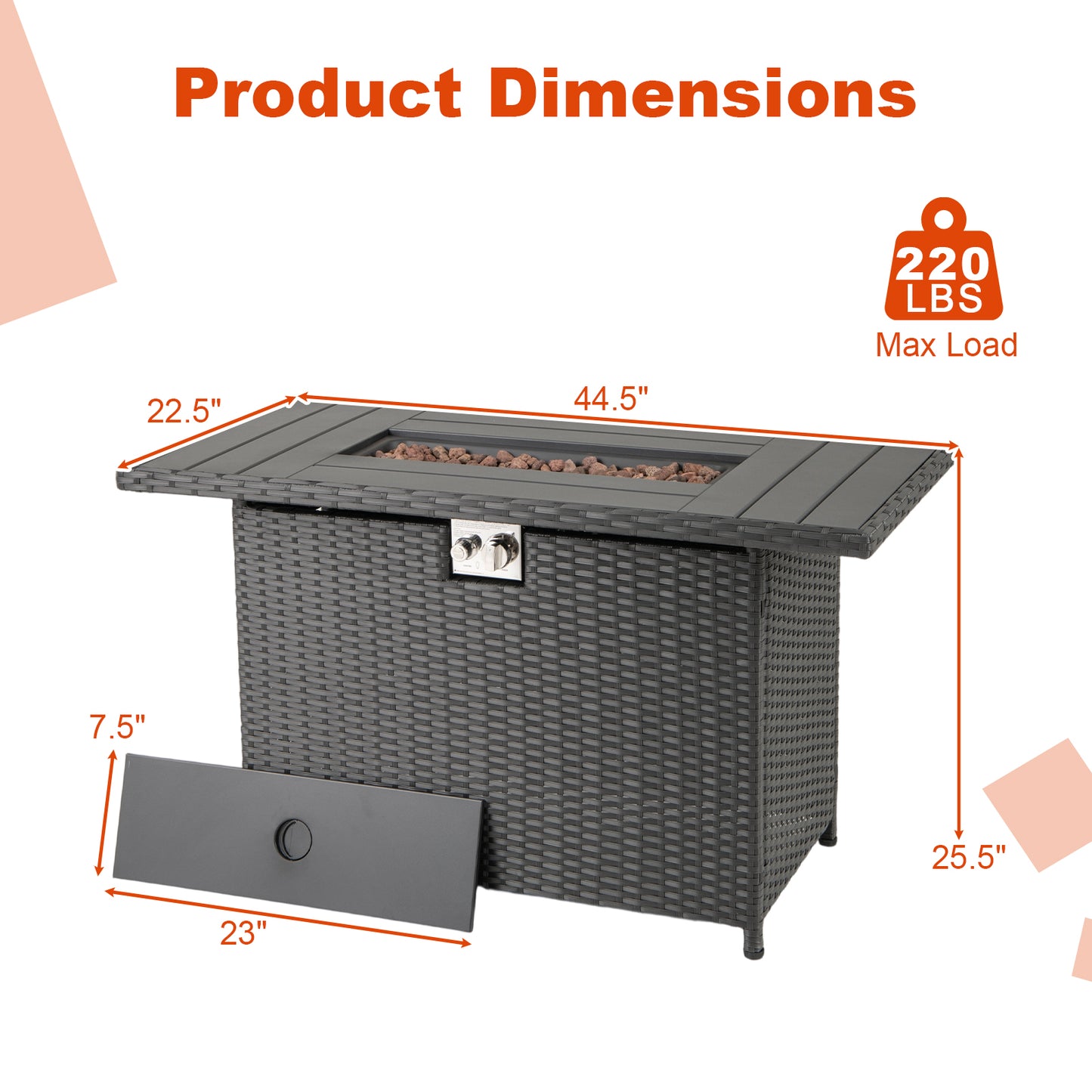 44.5 Inch Propane Fire Pit Table Rattan Gas 2-in-1 with Stainless Steel Burner, Black Fire Pits at Gallery Canada