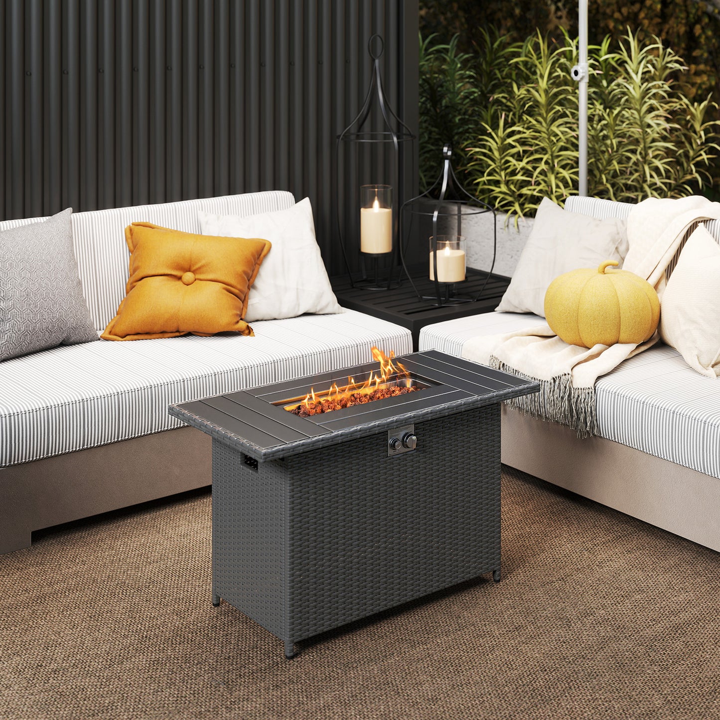 44.5 Inch Propane Fire Pit Table Rattan Gas 2-in-1 with Stainless Steel Burner, Black Fire Pits at Gallery Canada