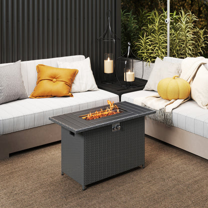44.5 Inch Propane Fire Pit Table Rattan Gas 2-in-1 with Stainless Steel Burner, Black Fire Pits at Gallery Canada