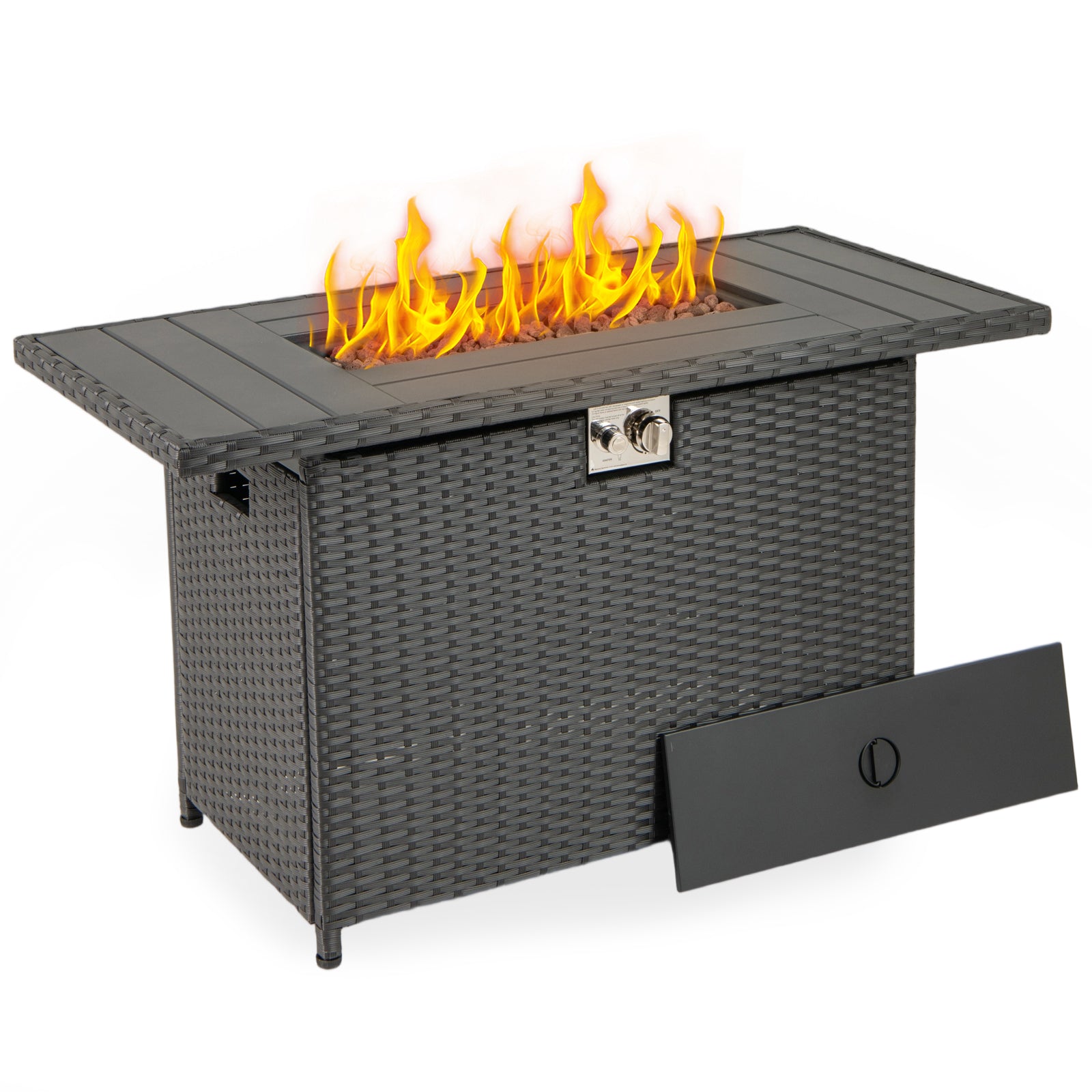 44.5 Inch Propane Fire Pit Table Rattan Gas 2-in-1 with Stainless Steel Burner, Black Fire Pits at Gallery Canada