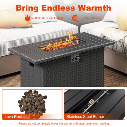 44.5 Inch Propane Fire Pit Table Rattan Gas 2-in-1 with Stainless Steel Burner, Black Fire Pits at Gallery Canada