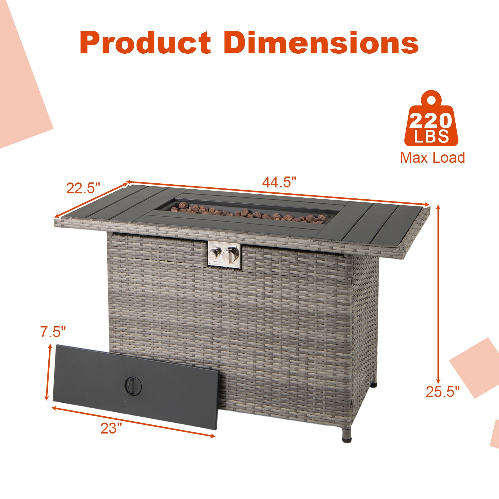 44.5 Inch Propane Fire Pit Table Rattan Gas 2-in-1 with Stainless Steel Burner, Gray Fire Pits at Gallery Canada