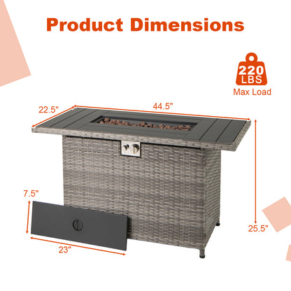 44.5 Inch Propane Fire Pit Table Rattan Gas 2-in-1 with Stainless Steel Burner, Gray Fire Pits at Gallery Canada