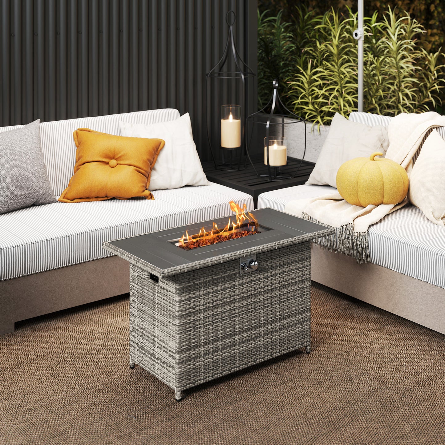 44.5 Inch Propane Fire Pit Table Rattan Gas 2-in-1 with Stainless Steel Burner, Gray Fire Pits at Gallery Canada