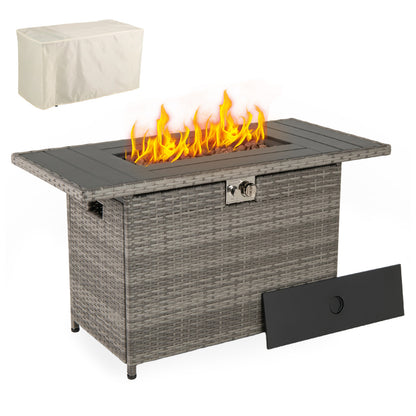 44.5 Inch Propane Fire Pit Table, Rattan Gas 2-in-1 Stainless Steel Burner, Gray Fire Pits Gray at Gallery Canada