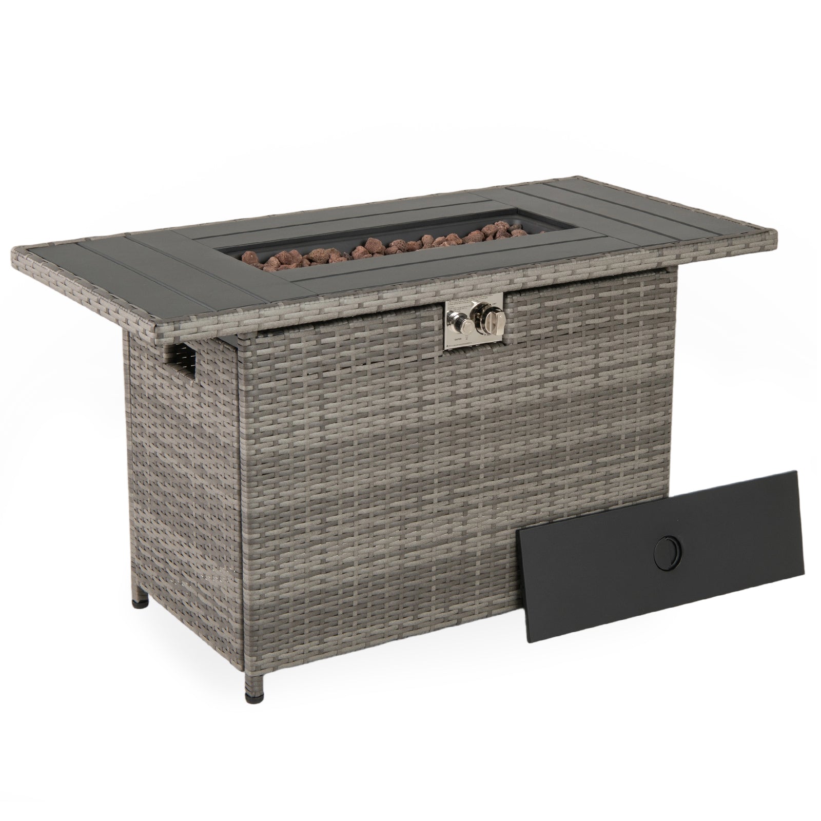 44.5 Inch Propane Fire Pit Table Rattan Gas 2-in-1 with Stainless Steel Burner, Gray Fire Pits at Gallery Canada