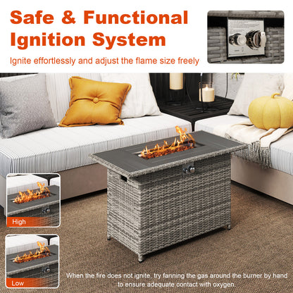 44.5 Inch Propane Fire Pit Table Rattan Gas 2-in-1 with Stainless Steel Burner, Gray Fire Pits at Gallery Canada