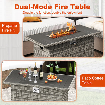44.5 Inch Propane Fire Pit Table Rattan Gas 2-in-1 with Stainless Steel Burner, Gray Fire Pits at Gallery Canada