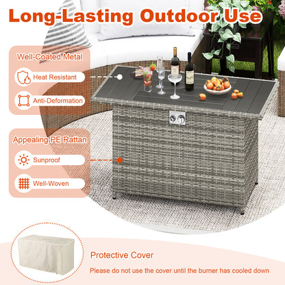 44.5 Inch Propane Fire Pit Table Rattan Gas 2-in-1 with Stainless Steel Burner, Gray Fire Pits at Gallery Canada