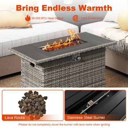 44.5 Inch Propane Fire Pit Table Rattan Gas 2-in-1 with Stainless Steel Burner, Gray Fire Pits at Gallery Canada