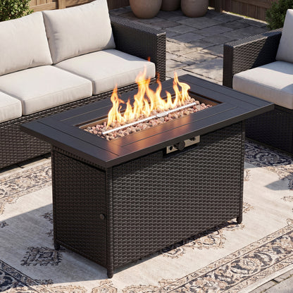 44.5 Inch Propane Fire Pit Table Rattan Gas 2-in-1 with Stainless Steel Burner, Black & Gray Fire Pits at Gallery Canada