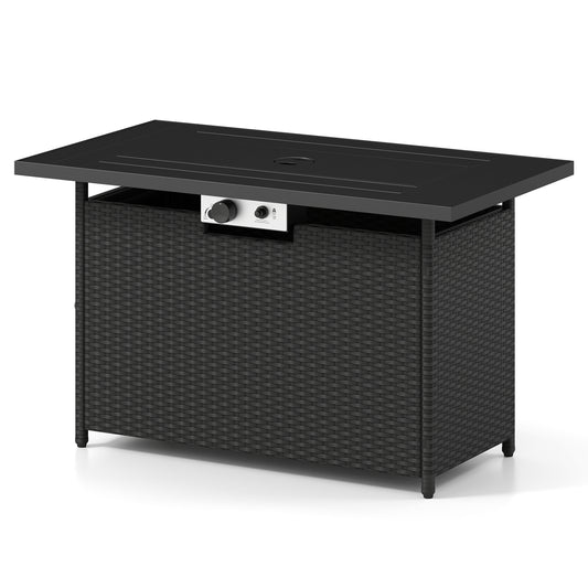 44.5 Inch Propane Fire Pit Table Rattan Gas 2-in-1 with Stainless Steel Burner, Black & Gray Fire Pits Black & Gray at Gallery Canada