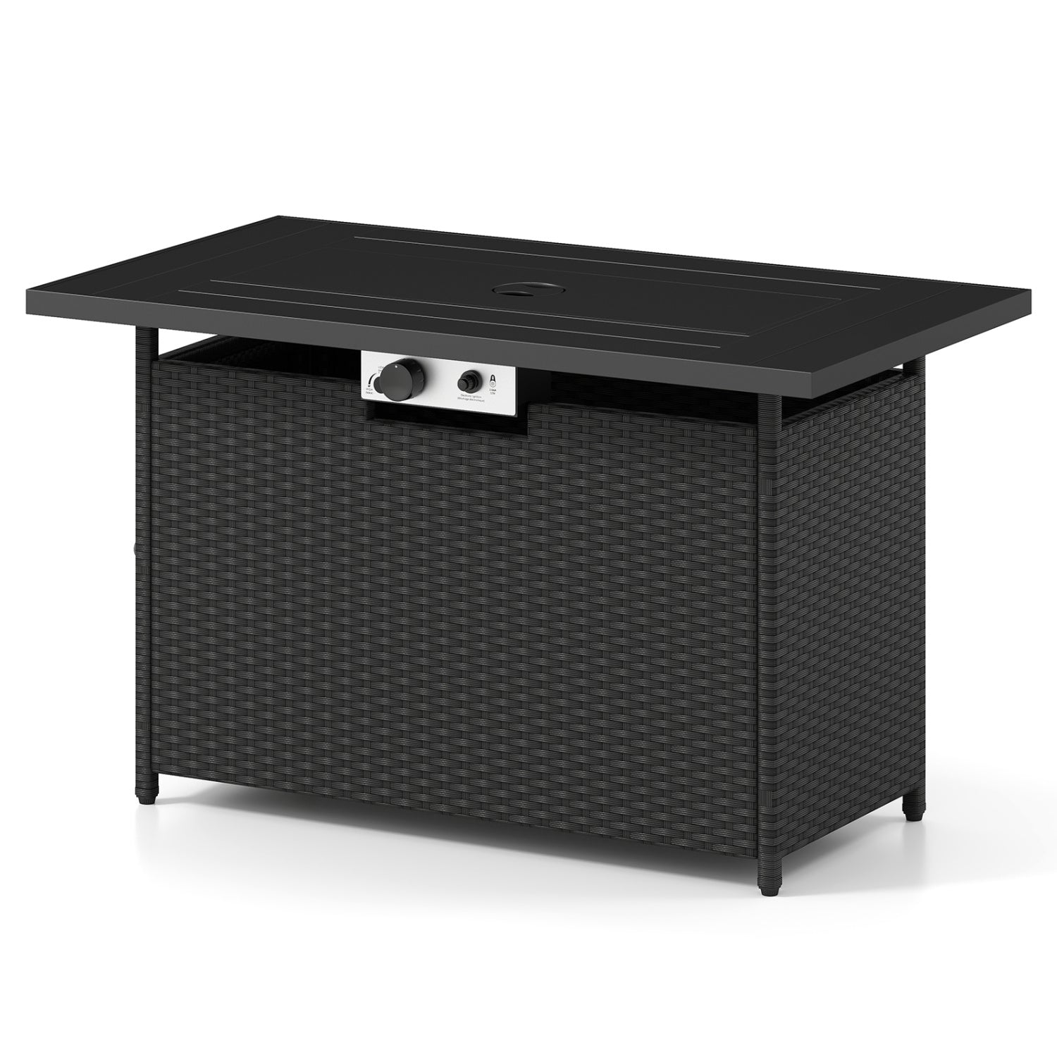 44.5 Inch Propane Fire Pit Table Rattan Gas 2-in-1 with Stainless Steel Burner, Black & Gray Fire Pits at Gallery Canada
