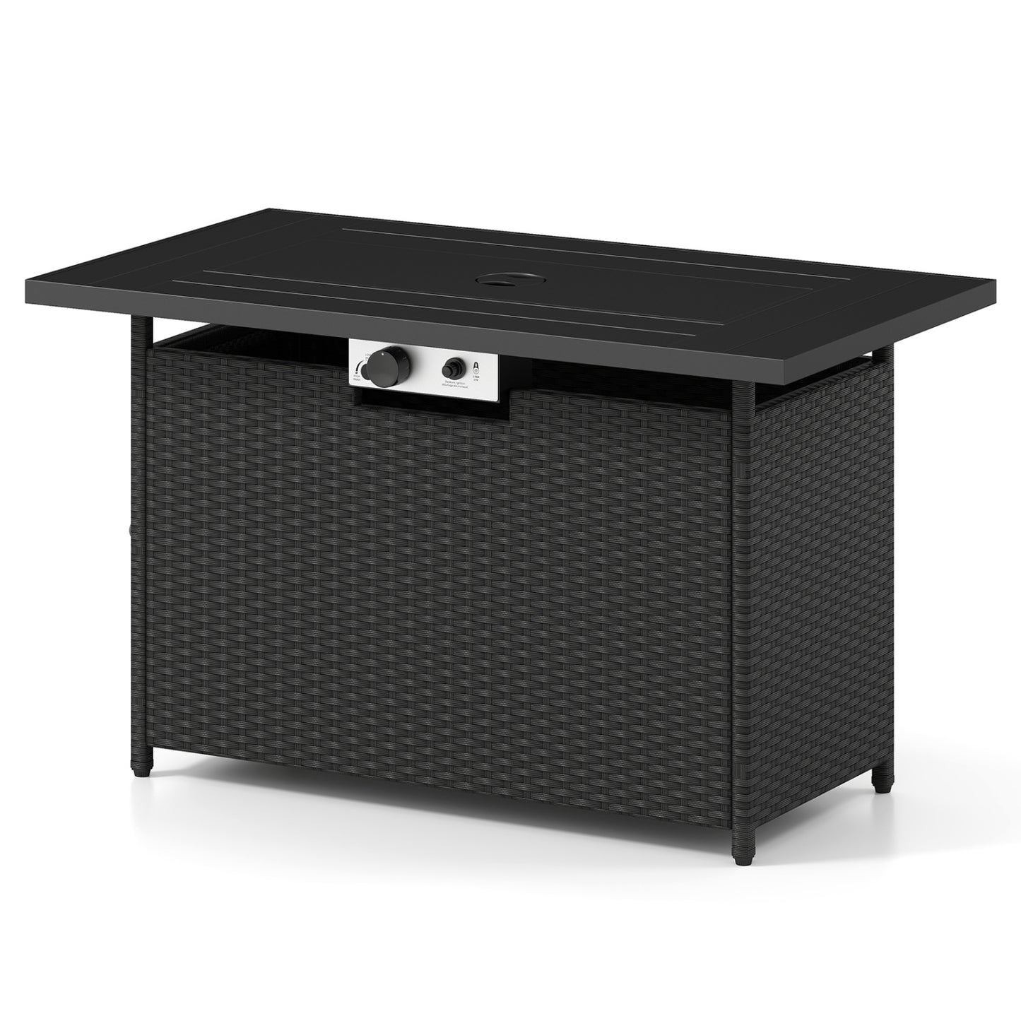 44.5 Inch Propane Fire Pit Table Rattan Gas 2-in-1 with Stainless Steel Burner, Black & Gray Fire Pits at Gallery Canada