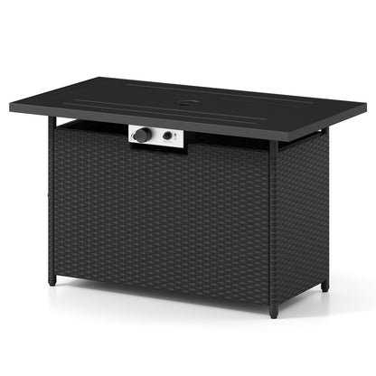 44.5 Inch Propane Fire Pit Table Rattan Gas 2-in-1 with Stainless Steel Burner, Black & Gray Fire Pits at Gallery Canada