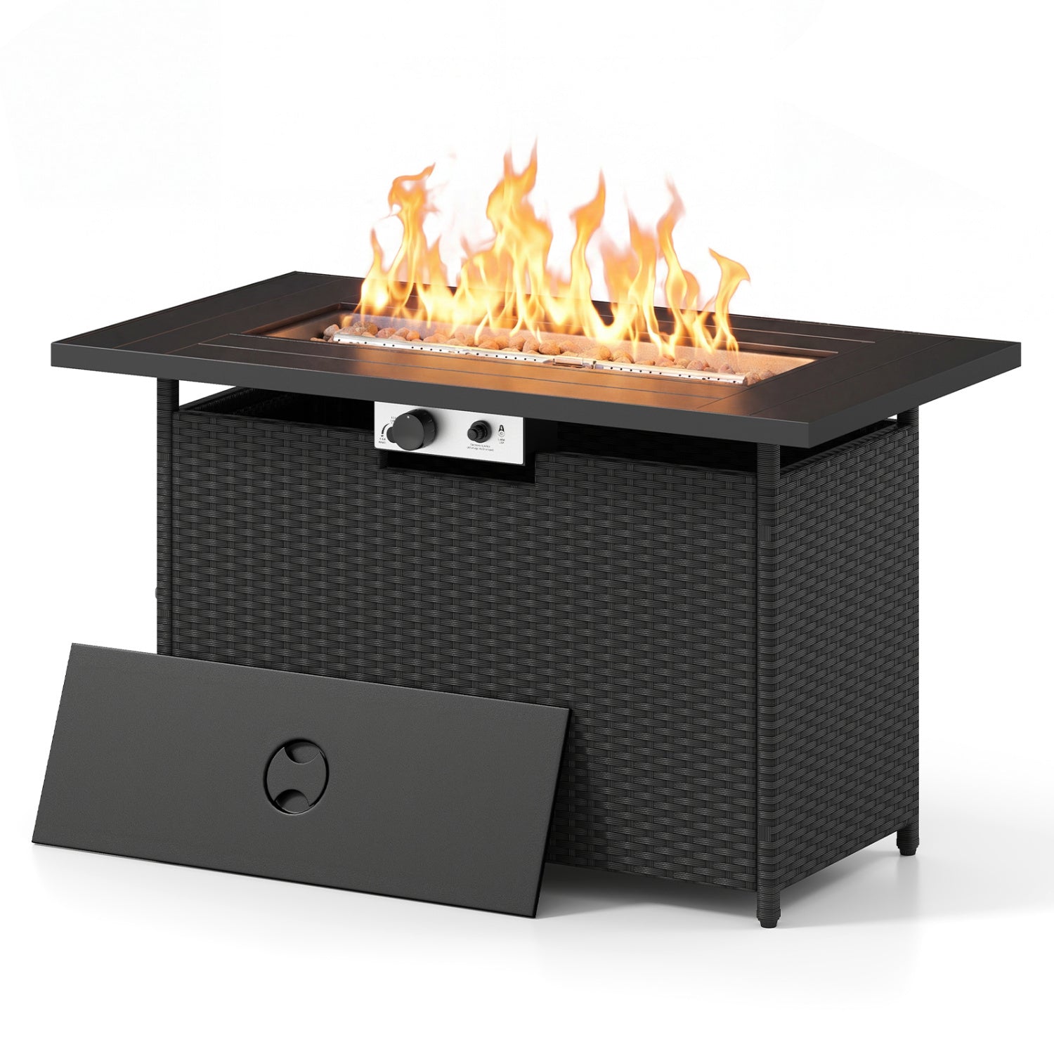 44.5 Inch Propane Fire Pit Table Rattan Gas 2-in-1 with Stainless Steel Burner, Black & Gray Fire Pits at Gallery Canada