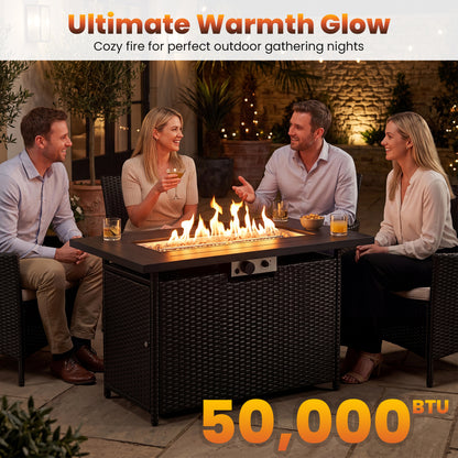 44.5 Inch Propane Fire Pit Table Rattan Gas 2-in-1 with Stainless Steel Burner, Black & Gray Fire Pits at Gallery Canada