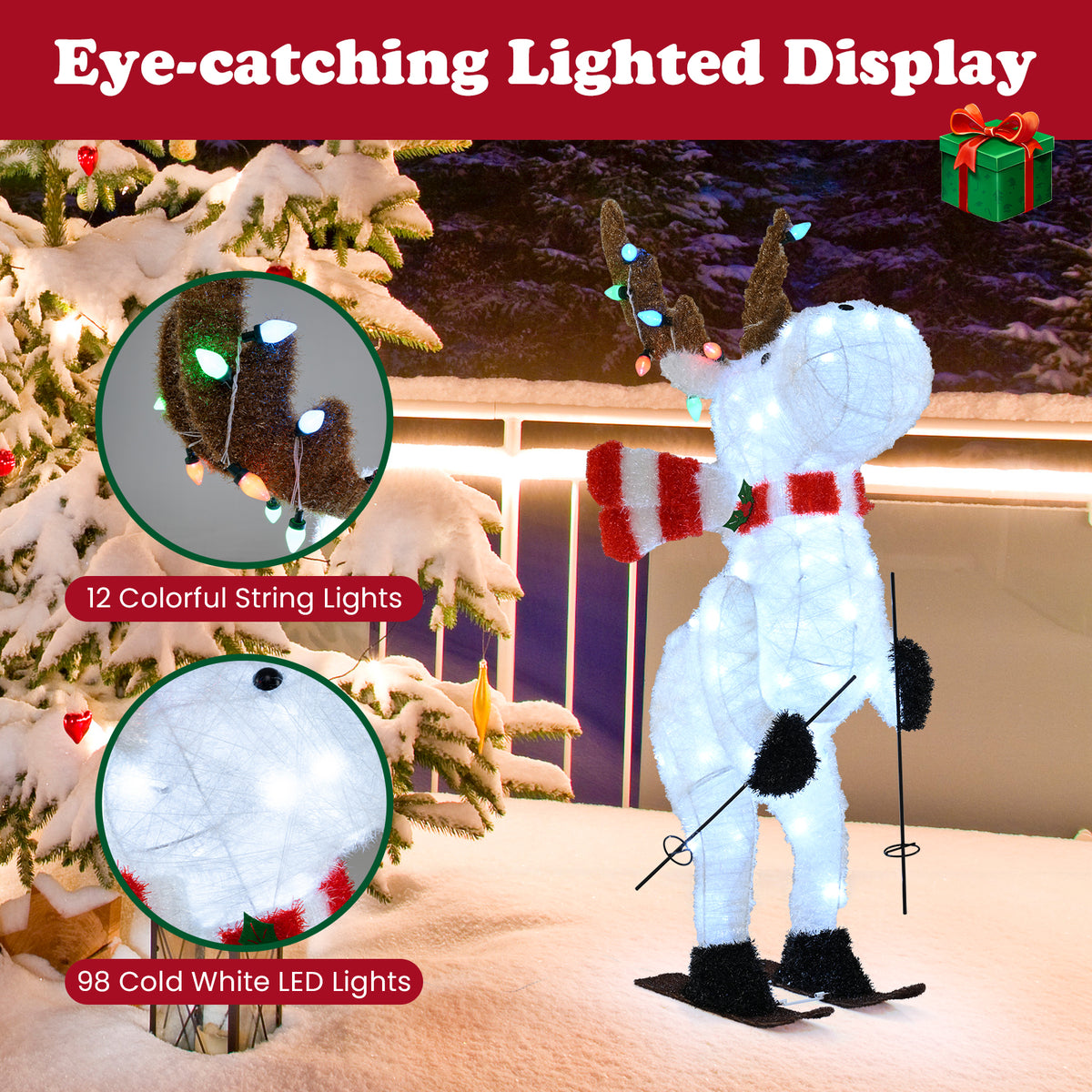 44" Animated Christmas Reindeer, Pre-Lit Skiing Deer Decoration Christmas at Gallery Canada