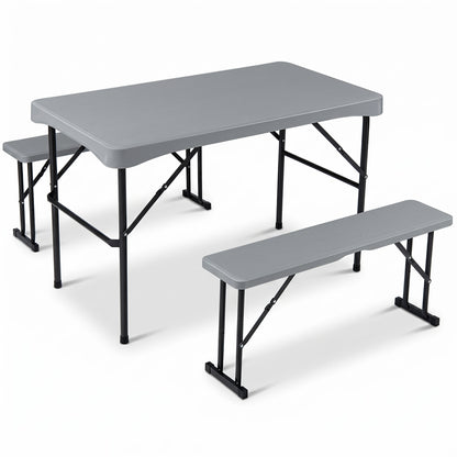 44" HDPE Folding Picnic Table Set with 2 Benches, Gray Picnic Tables at Gallery Canada