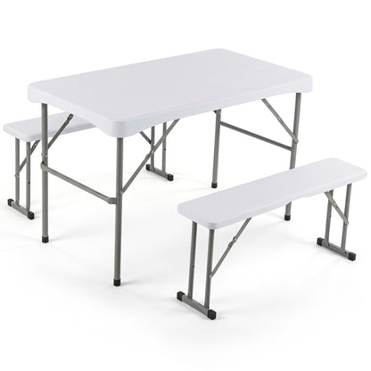 44" HDPE Folding Picnic Table Set With 2 Benches, White Picnic Tables at Gallery Canada