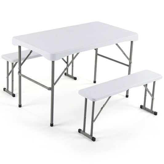 44" HDPE Folding Picnic Table Set With 2 Benches, White Picnic Tables White at Gallery Canada