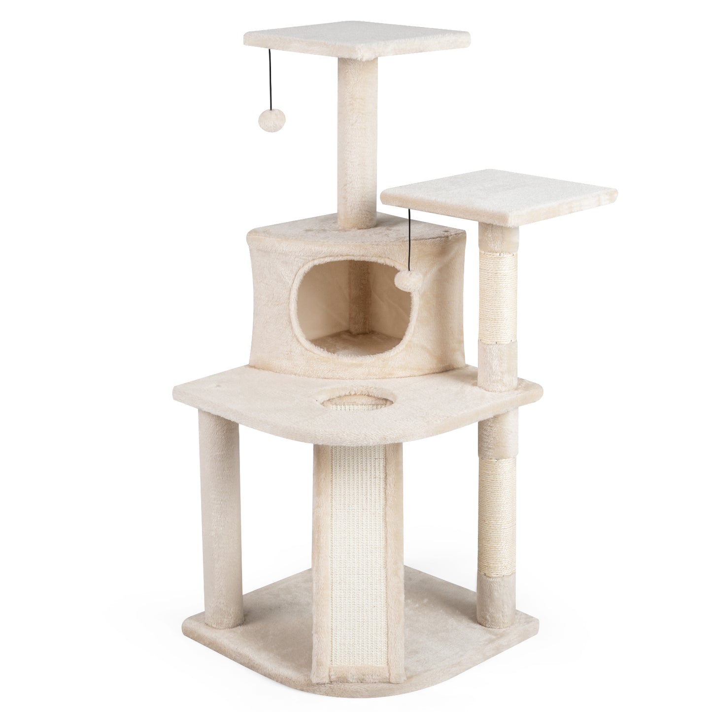 44 Inch Kitten Tower With Condo, 2 Plush Perches, Beige Cat Trees Condos & Scratchers Beige at Gallery Canada