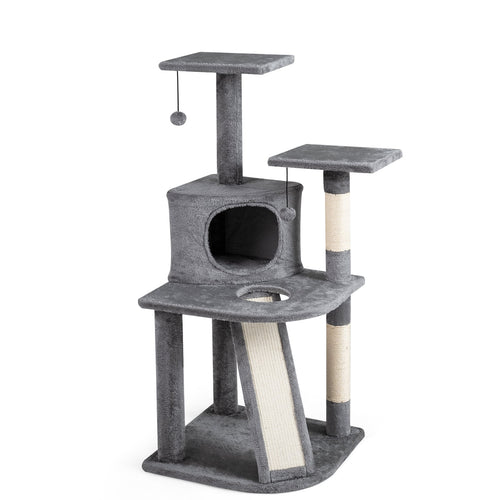 44 Inch Tall Kitten Tower With Condo, 2 Plush Perches, Light Gray