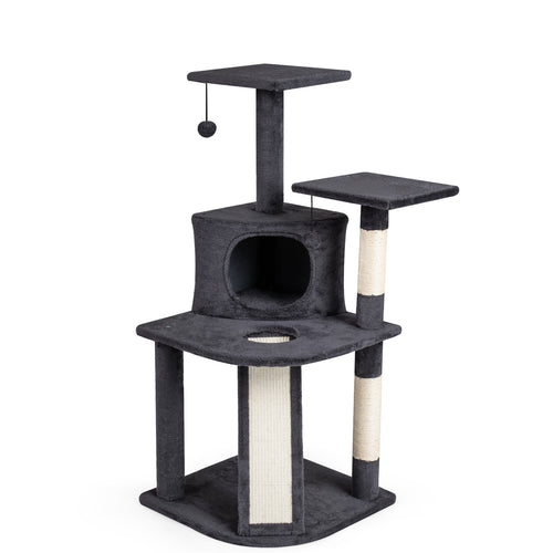 44 Inch Tall Kitten Tower With Condo, 2 Plush Perches, Dark Gray