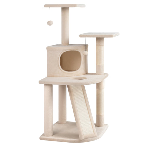 44 Inch Kitten Tower With Condo, 2 Plush Perches, Beige