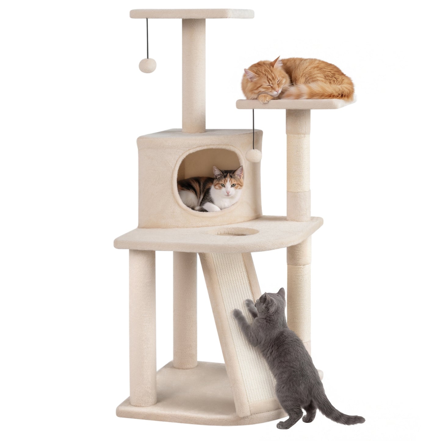 44 Inch Kitten Tower With Condo, 2 Plush Perches, Beige Cat Trees Condos & Scratchers at Gallery Canada