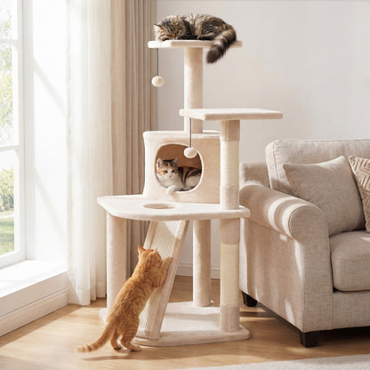 44 Inch Kitten Tower With Condo, 2 Plush Perches, Beige Cat Trees Condos & Scratchers at Gallery Canada