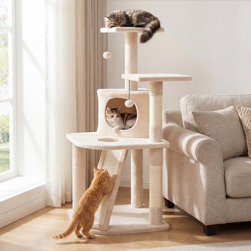 44 Inch Kitten Tower With Condo, 2 Plush Perches, Beige