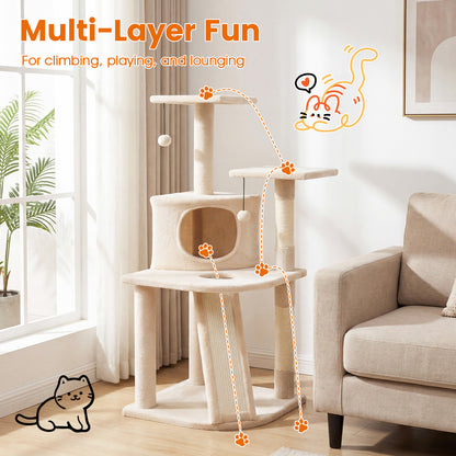 44 Inch Kitten Tower With Condo, 2 Plush Perches, Beige Cat Trees Condos & Scratchers at Gallery Canada