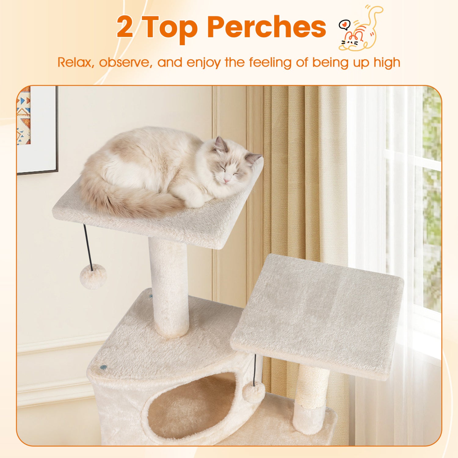 44 Inch Kitten Tower With Condo, 2 Plush Perches, Beige Cat Trees Condos & Scratchers at Gallery Canada