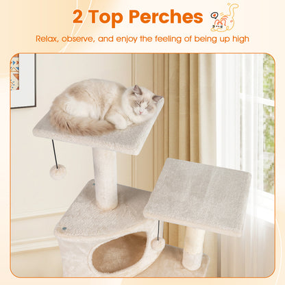 44 Inch Kitten Tower With Condo, 2 Plush Perches, Beige Cat Trees Condos & Scratchers at Gallery Canada